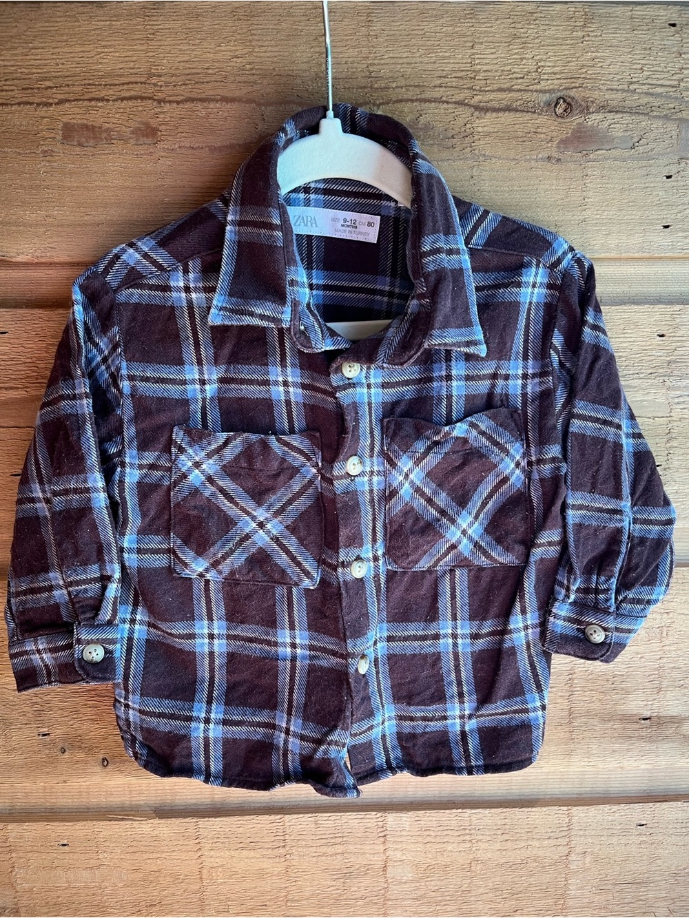 ZARA - Plaid Flannel Button-Up Shirt size 9-12mo - Blue, Purple